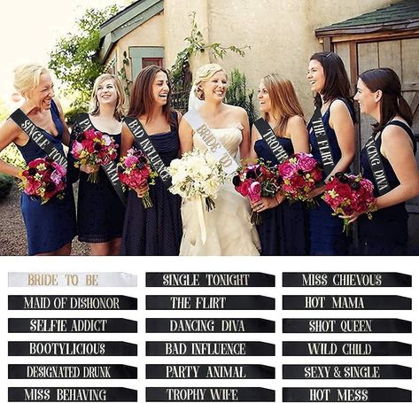 match with your besties #bride #bridalparty #bach #bachparty #bachelorette #bacheloretteparty #bacheloretteaccessories #ad #bachelorettes #accessories #henaccessories #henparty Bachelorette Sashes, Bachelorette Party Kits, Bride Sash, Bachelorette Accessories, Bachelorette Party Sash, Bridesmaid Funny, Bachelorette Sash, Bridesmaid Sash, Brides With Tattoos