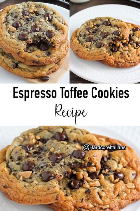 Office Party Food, Toffee Chocolate Chip Cookies, Toffee Cookie Recipe, Toffee Chocolate, Chocolate Covered Espresso Beans, Cookie In A Mug, Chocolate Dipped Cookies, Baker By Nature, Toffee Cookies