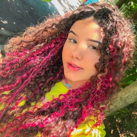 Pink Underneath Hair Curly, Under Hair Dye Curly, Curly Hair Dyed Underneath, Pink Highlights Curly Hair, Under Dyed Hair Curly, Under Hair Color, Under Hair Dye, Hair Dyed Underneath, Exotic Hair Color