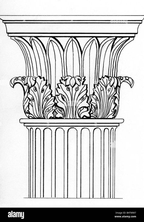 Corinthian Column Drawing, Column Drawing, Greek Drawing, Simple House Drawing, Corinthian Order, Classic Facade, Architecture Drawing Sketchbooks, Greek Columns, Jesus Drawings