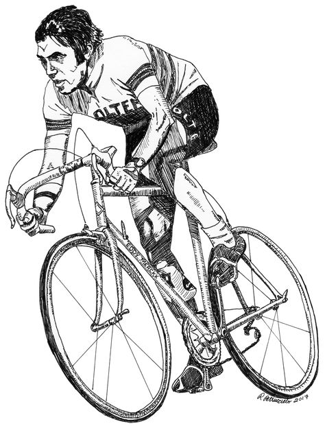 Cycling Print - Eddy Merckx, Belgian Cyclist - Drawing by Rachel Petruccillo Cyclist Drawing, Bike Art Drawing, Rachel Petruccillo, Bicycle Sketch, Bicycle Drawing, Cycle Drawing, Bicycle Paint Job, Bicycle Tattoo, Human Figure Sketches