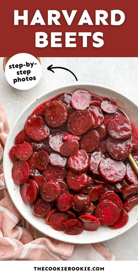 These Harvard beets are sweet, tangy, and totally delicious! Coated in a rich glaze, they'll turn any beet hater into a beet lover! Harvard Beets From Canned Beets, Recipes With Canned Beets, How To Cook Beets, Harvard Beets Recipe, Harvest Beets, Red Beets Recipe, Harvard Beets, Peppercorn Steak, Honey Pork Chops