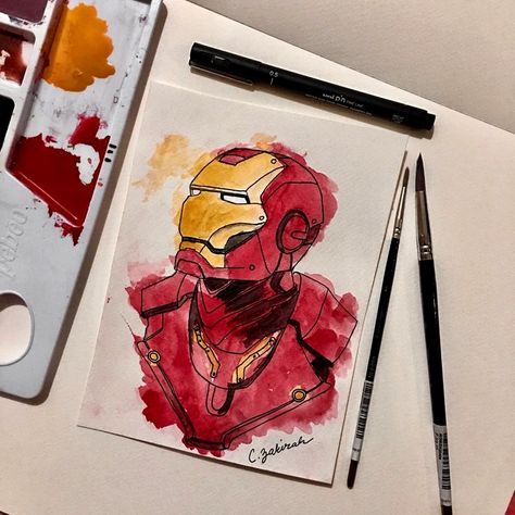 Marvel Art Painting, Marvel Drawings Ideas, Iron Man Art Draw, Marvel Drawing Ideas Art, Avengers Art Drawing, Marvel Art Drawings Sketch, Marvel Watercolor Art, Ironman Painting, Marvel Painting Ideas