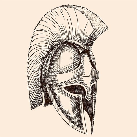 Achilles Helmet Tattoo, Roman Empire Drawing, Greco Roman Tattoo, Warriors Drawing, Ancient Greek Tattoo, 500 Tattoo, Roman Drawings, Ancient Greek Warrior, Greek Drawing