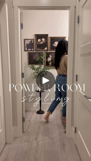 299K views · 21K reactions | Style with me.. powder room edition✨

I love adding a bit of drama to this small bathroom…starting with a moody gallery wall. 
And styling with… black vases and greenery•a luxe touch of marble•soft Turkish hand towel• and a pretty glass soap bottle with a vintage vibe✨

All affordable pieces from Amazon and Target! 

•comment ‘shop’ for links✨

Bathroom inspiration 
Moody interiors 

#bathroomdecor #moodybathroom #powderroom #amazonfinds #amazonhome #ltkhome | Donna Delaine Dyck / Home decor & design | INST · Señorita (Instrumental) Moody Vintage Bathroom, Moody Half Bath, Moody Bathroom Decor, Small Moody Bathroom, Black Half Bathroom, Moody Gallery Wall, Moody Powder Room, Powder Bathroom Ideas, Chic Powder Room