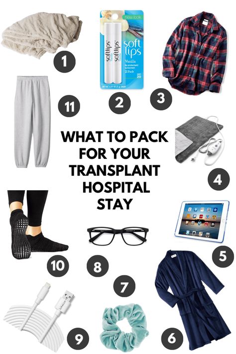 What to pack for your transplant surgery hospital stay | Surgery Packing List | Transplant Packing List | Hospital Packing List | www.meghanmakingmoves.com Hospital Checklist Surgery, Hospital Packing List Surgery, Surgery Hospital Bag Checklist, Surgery Bag Checklist, Packing For Hospital Surgery, What To Pack For Hospital Surgery, Hospital Bag For Surgery, Long Hospital Stay Tips, What To Pack In Hospital Bag For Surgery