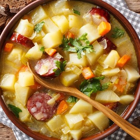 Souper Sunday, German Meals, Cabbage Cooked, German Potato Soup, Smoked Sausages, Sausage Potato Soup, Bratwurst Recipes, Cabbage And Sausage, Delicious Slow Cooker Recipes