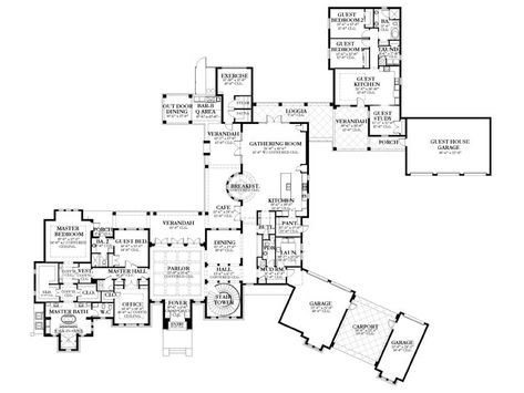 1st Floor Plan, 064H-0093 Luxury Ranch House Plans, Multigenerational House Plans, Multigenerational House, Mediterranean Style House, Luxury Plan, Mediterranean Style House Plans, Mansion Floor Plan, Bedroom Floor Plans, Luxury House Plans