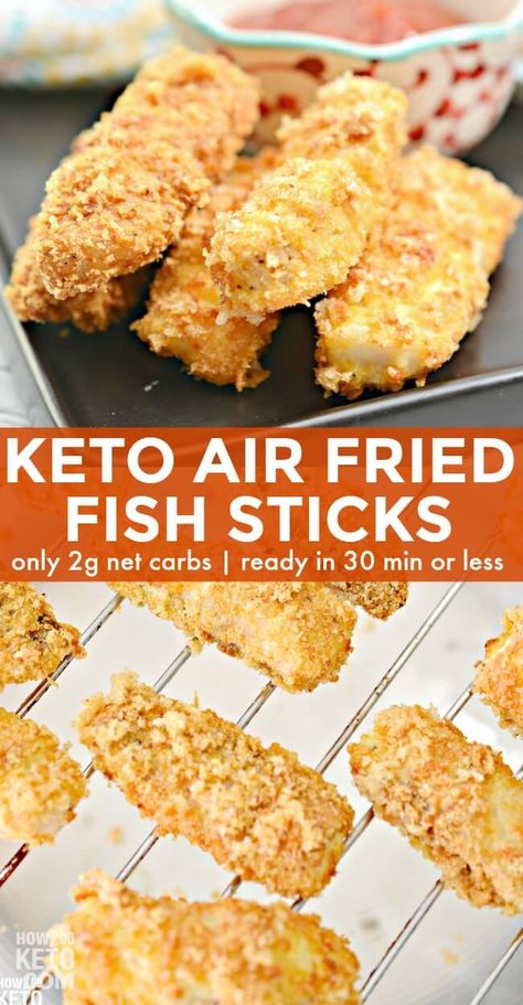 Keto Fried Fish, Keto Fish Sticks, Crispy Air Fryer Fish, Air Fryer Fish Recipe, Air Fryer Fish Sticks, Air Fryer Recipes Low Carb, Air Fried Fish, Air Fryer Fish Recipes, Keto Fish