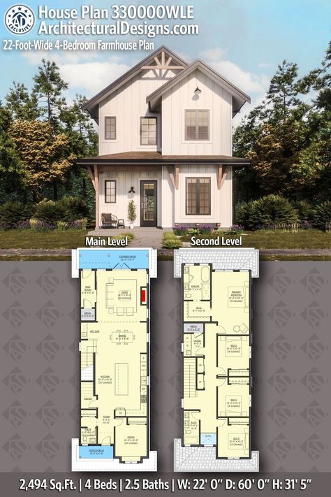 House Plan 330000WLE gives you 2400 square feet of living space with 4 bedrooms and 2.5 baths Small Home 2 Floor Design, 4 Bed A Frame House Plans, Two Bedroom Two Story House Plans, 4 Bedroom House Under 2000 Sq Ft, Tiny 4 Bedroom House, Retro Floor Plans, 5 Bedroom Small House Plans, 4bed 2 Bath House Plan, Tiny House 4 Bedroom