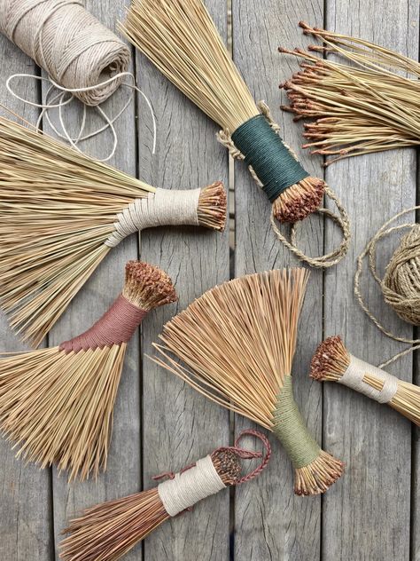 Handcrafted pine needle brooms/ brushes | HOME Pine Needle Broom, Pine Needle Crafts Diy, Pine Needle Weaving, Pine Needle Crafts, Twig Crafts, Brooms And Brushes, Needle Crafts, Diy Coasters, Farm Stand