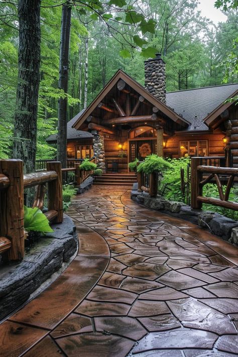 Log Cabin Landscaping Ideas, Cabin Landscaping Ideas, Cabin Landscaping Ideas Woods, Cabin Driveway, Forest Landscaping, Lodge Interior Design, Cabin Landscaping, Cabin Core, Beautiful Cabins