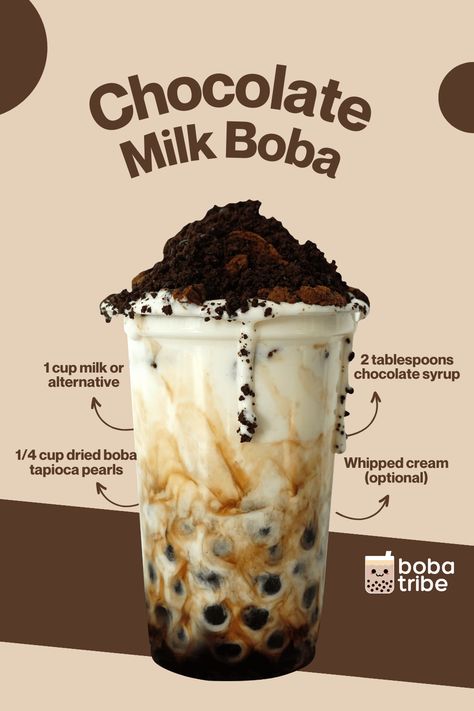 Indulge in the creamy delight of Chocolate Milk Boba! 🍫🥤 Satisfy your sweet tooth with every sip of this decadent treat.  #ChocolateMilkBoba #SweetIndulgence #BobaLove #TreatYourself #DeliciousDrink Boba Tea Chocolate, Chocolate Boba, Menu Boba Drink, Foto Boba Brown Sugar, Boba Menu, Brown Sugar Milk Tea Boba, Bubble Tea Flavors, Boba Recipe, Oreo Milkshake