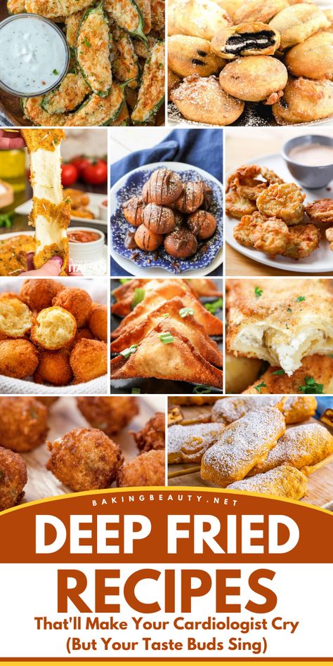 Prepare to indulge in these Deep-Fried Recipes That'll Make Your Cardiologist Cry, But Your Taste Buds Sing! Perfect for a crowd, these crispy, golden bites will have you reaching for more. Best appetizer recipes to make your next gathering a hit! Deep Fryer Appetizers, Fried Appetizers Easy, Deep Fried Foods Easy, Deep Fried Pork Tenderloin, Fried Balls Appetizers, Deep Fried Dinner Ideas, Best Deep Fried Foods, Fryer Recipes Deep Frying, Deep Fried Ideas