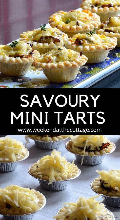 Frozen mini tart shells, sliced roast beef, cream cheese, mushrooms and Gruyère, these easy appetizers are perfect for a party or game day. This recipe yields 12 tarts, perfect for parties of six or less.  Easy Appetizer Recipe | Easy Hors D'ouvres #gamedayfood #fingerfoods #minitarts #dinnerpartyrecipes #holidayrecipes #superbowlrecipes #weekendatthecottage Tarts Mini Savory, Savory Tart Shell Recipe, Frozen Tart Shell Recipes, Tart Shell Appetizers, Hors De Ouvres, Mini Tart Appetizers, Chicken Tart Recipes, Pastry Shells Appetizers, Mini Tart Shells Recipe