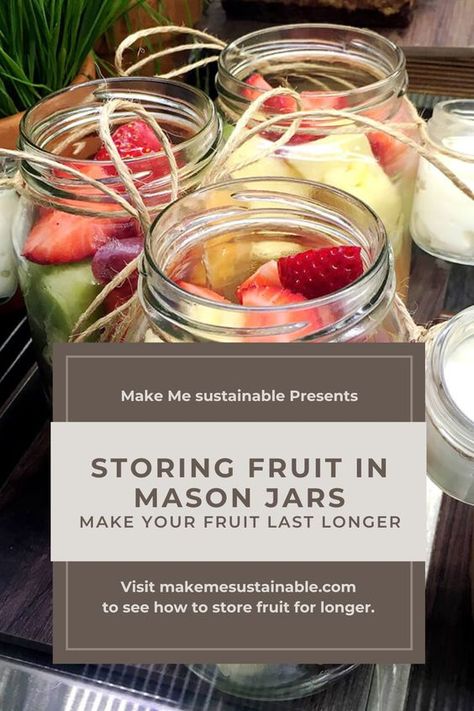 Did you know that storing fruit in mason jars works to keep produce fresh. Fruit can stay fresh for twice as long when stored in jars. Read the blog post to find out more Fruit In Jars Masons, Storing Fruits And Veggies In Mason Jars, Preserving Fruit In Jars, How To Freeze Nectarines, Storing Veggies In Mason Jars, Mason Jar Fruit Storage, Storing Fruit In Mason Jars, Make Fruit Last Longer, Fruit In Mason Jars