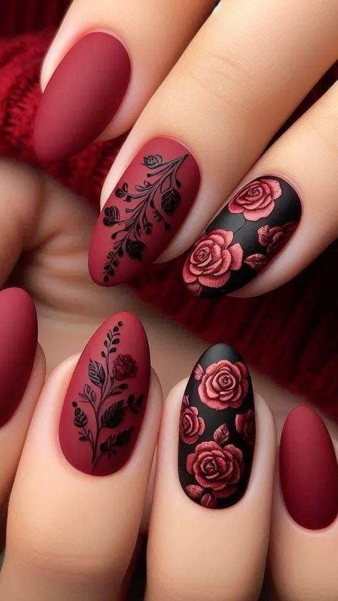 Rose Inspired Nails, Short Almond Shape, Rose Nail Design, Nailinspo Nailart, Nails Vintage, Almond Nail Art, Acrylic Nail Ideas, Rose Nails, Nail Art Sticker