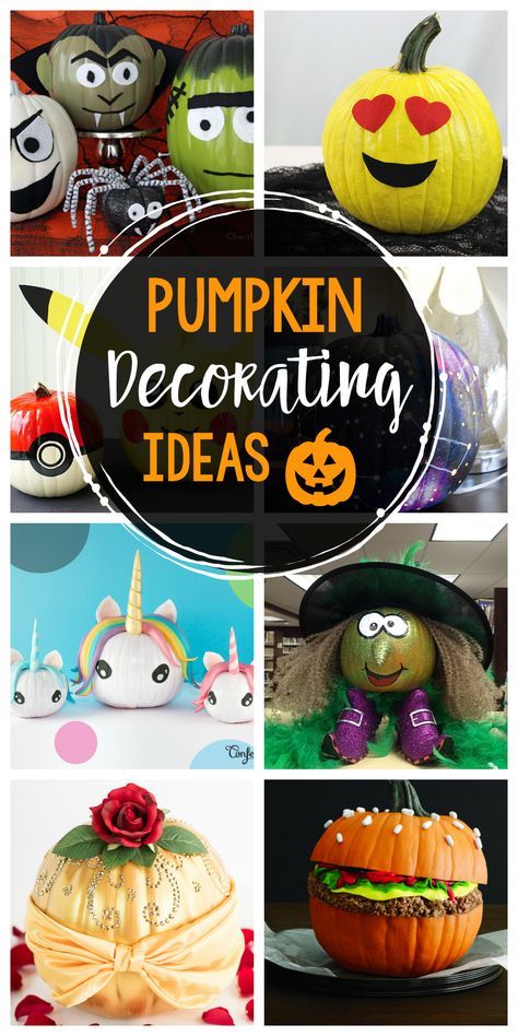 25 Fun Pumpkin Decorating Ideas-These cute no carve pumpkins are a fun way to celebrate Halloween! #halloween #halloweencrafts #pumpkins Green Pumpkin Decorating Ideas, Decoration Pumpkin Ideas, Pumpkin Decoration Contest Ideas, M&m Pumpkin, Artificial Pumpkin Decorating Ideas, Gnome Pumpkin Decorating, Medical Pumpkin Decorating Contest, Pumpkin Competition Ideas, 3 Pumpkins Stacked