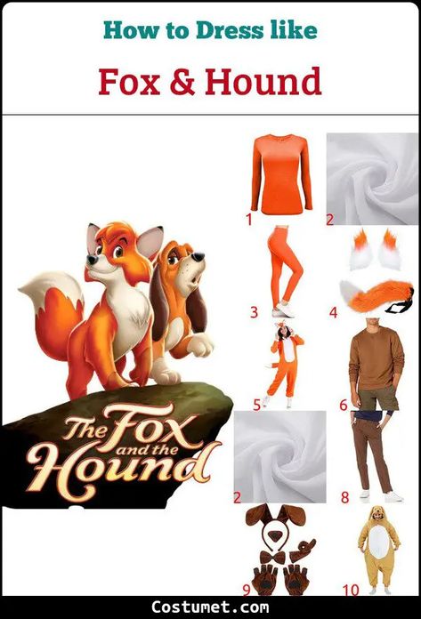 The Fox and the Hound Costume for Cosplay & Halloween 2023 Fox And The Hound Halloween Costume, The Fox And The Hound Costume, Animal Couple Costumes, Fox And Hound Costume, Fox Halloween Costume For Women, Fox And The Hound Costume, Fox Halloween Costume, Fox And Hound, Fox Onesie