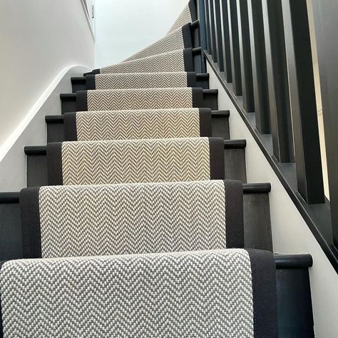 Stairs With Stair Runner, Black Staircase With Runner, Stairs Runner Carpet, Black Stairs With Runner, Happy Rainy Monday, Stairs With Runner, Carpet On Stairs, Herringbone Carpet, Stairs And Hallway Ideas