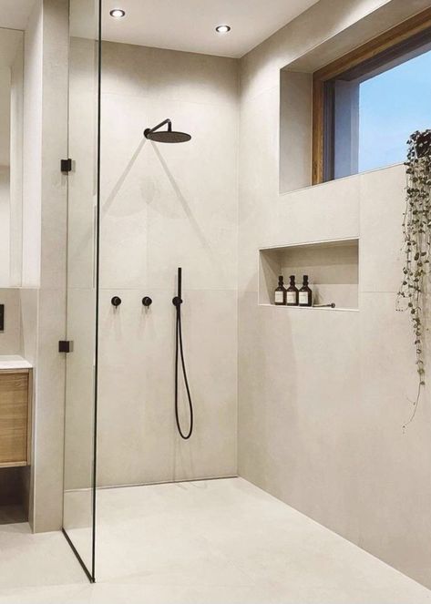 Trending Bathroom Colors, Concrete Shower, Makeover Kamar Mandi, Bathroom Gallery Wall, Girl Bathrooms, Bathroom Accent Wall, Bathroom Color Schemes, Bathroom Inspiration Decor, Bathroom Ideas Modern