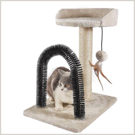 PEEKAB Cat Scratching Post with Cat Tower Tree and Cats Arch Self Groomer Massager Brush Kitty Ball Toys for Kittens and Smal Cat Tower Tree, Diy Cat Tree, Cat Scratching Post, Diy Cat, Cat Scratcher, Cat Tower, Cat Crafts, Scratching Post, Small Cat