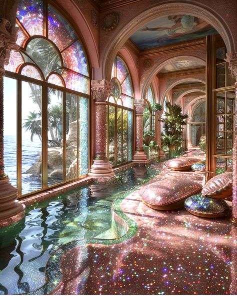 Bright Architecture, Waterfall Bedroom, Mermaid House, Sara Shakeel, Gods Promise, Fairytale Houses, Royal Bedroom, Spa Girl, Whimsical Bedroom