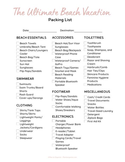 The Ultimate Beach Vacation Packing List Plan to Organize. The Ultimate Beach Vacation Packing List Abby Organizes. The Ultimate Beach Vacation Packing List Just a Girl and Her Blog Ultimate Beach Vacation Packing List, Beach House Vacation Packing List, 7 Day Vacation Packing List Summer, 1 Week Vacation Packing List Summer, 7 Day Packing List Spring, Beach Needs Packing Lists, 7 Day Tropical Vacation Packing List, 7 Day Mexico Packing List, Beach Trip Packing List 1 Week