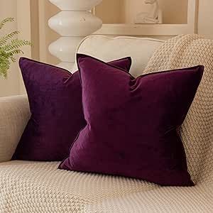 JUSPURBET Eggplant Purple Decorative Velvet Throw Pillow Covers 28x28 inch Set of 2,Broadside Soft Cushion Case with Invisible Zipper for Sofa Couch Bed Eggplant Purple, Velvet Throw, Sofa Couch Bed, Velvet Throw Pillows, Luxury Store, Couch Bed, Invisible Zipper, Home Decor Furniture, Eggplant