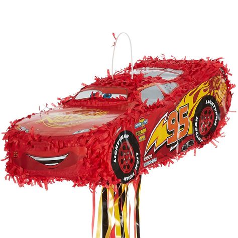 PRICES MAY VARY. Get the Party Started with Lightning McQueen: Party City's Pull String Red Lightning McQueen pinata from Cars 3 is the perfect way to complete the decorations for your Cars-themed party. Guests will love this pinata shaped like a race car covered in decals to resemble the famous character. Covered in red fringe with red, yellow, and black ribbons cascading at the bottom. Strong plastic loop attached for convenient hanging. Filler sold separately. Ditch the Blindfold: This pinata Pinata Mexicana, Car Pinata, Lightning Mcqueen Car, Mcqueen Car, Flash Mcqueen, Cars 3 Lightning Mcqueen, Disney Cars Party, Disney Cars Birthday, Cars Birthday Party Disney