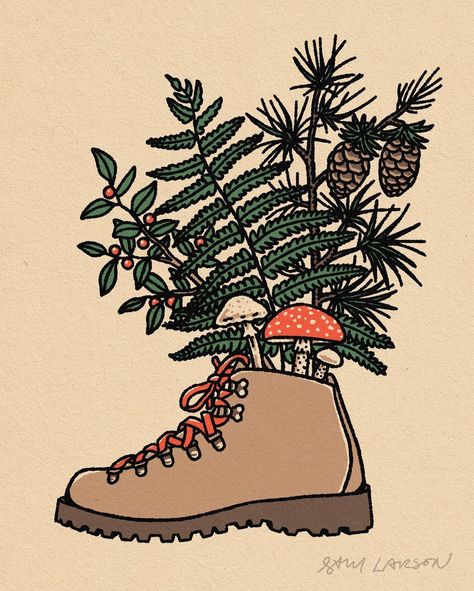 Sam Larson on Instagram: “NORTHWEST BOOT. Only a few illustrations left to finish up in the boot series. Thanks for all the support with this collection! Ideas for a…” Western Doodles, Northwest Aesthetic, Sam Larson, Collection Ideas, Silkscreen Print, Christmas Tree Farm, Tree Farms, Silk Screen Printing, Great Wave