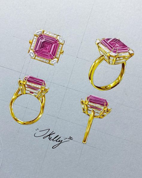 Jewellery Design House on Instagram: “Would you be interested in learning how to draw complex ring designs similar to this? Maybe you want to build up to this level..? We have…” Diamond Ring Drawing, Ring Sketch, Jewel Drawing, Diamond Dress Ring, Art Jewelry Design, Jewellery Design Sketches, Jewelry Illustration, Gemstone Art, Jewelry Design Drawing