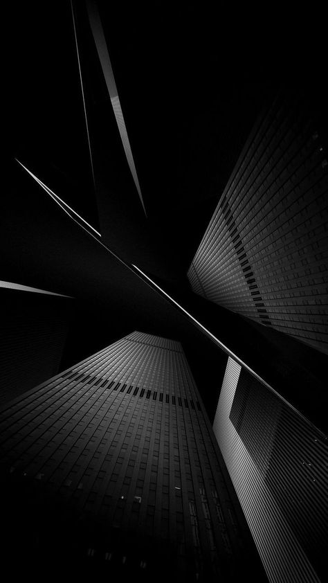 Dark City Landscape, Screen Savers Wallpapers Backgrounds, Shadow Architecture, Black Architecture, Black Building, Building Aesthetic, Dark Wallpapers, Black And White City, Architecture Background