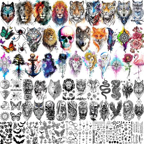 (Ad) JOEHAPY 66 Sheets 3D Watercolor Animals Owl Lion Temporary Tattoos For Women Men Adults, Black Wolf Tiger Tattoo Sticker Kids Snake Eagle, Bulk Temp Realistic Fake Tattoos That Look Real And Last Long #Temporarytattoosformen Full Arm Sleeve Tattoo, Elephant Skull, Circus Tattoo, Realistic Fake Tattoos, Fake Tattoo Sleeves, Tattoos Temporary, Realistic Temporary Tattoos, Tattoo Paper, Health Tattoo