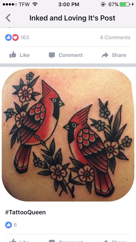 Cardinals Cardinal Tattoos, Traditional Tattoo Sleeve, Traditional Tattoo Art, Best Sleeve Tattoos, Tattoo Designs And Meanings, Red Bird, American Traditional Tattoo, Great Tattoos, Swallows