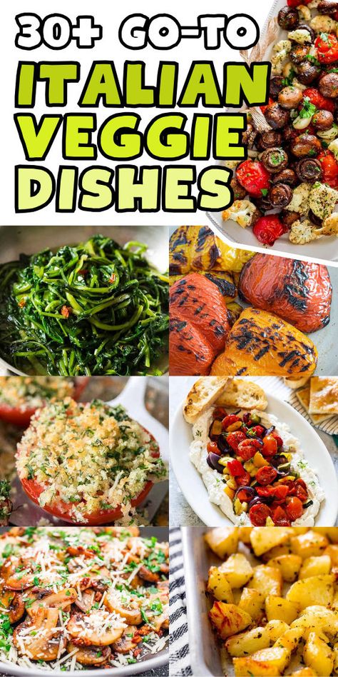 Italian vegetable side dishes Restaurant Style Vegetables, Vegetables For Italian Dinner, Amazing Vegetable Side Dishes, Savory Veggie Dishes, Italian Recipes Vegetables, Sides With Italian Food, Simple Italian Side Dishes, Veggie Side Ideas, Italian Sides Vegetable