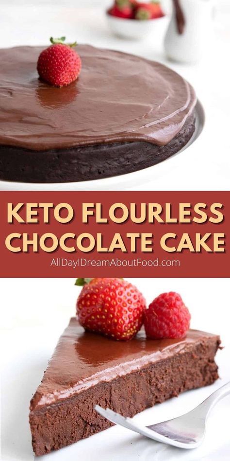 This decadent keto flourless chocolate cake has the perfect fudgy texture. It's a rich sugar-free dessert for the diehard chocolate lover. And it's totally dairy-free! Keto Recipes Cake, Keto Passover Dessert, Keto Dessert No Dairy, Keto Dairy Free Recipes Dessert, 0 Carb Desserts, Keto Flourless Chocolate Cake, Carolyn Ketchum, Flourless Cake Recipes, Flourless Chocolate Cake Recipe