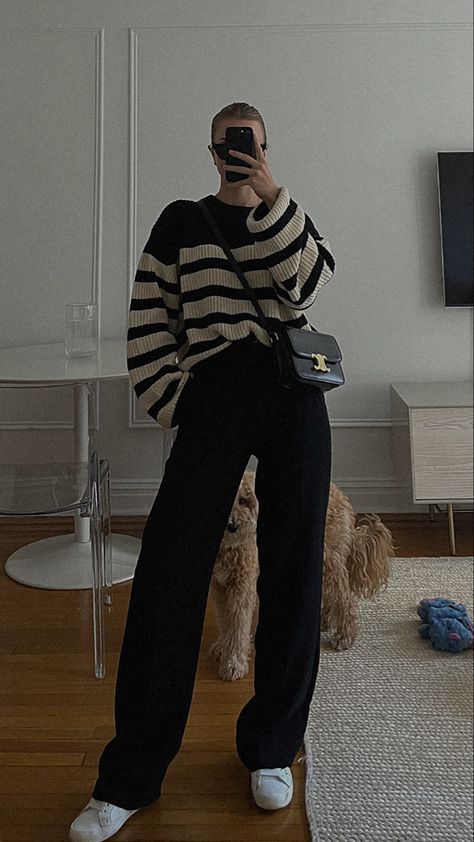 Celine Sweater Outfit, Effortless Pants Aritzia Outfit Winter, The Effortless Pant, Effortless Pants Aritzia Outfit Casual, Celine Triomphe Outfit, Winter Conservative Outfits, Aritzia Effortless Pant Outfit Casual, Effortless Pants Aritzia Outfit Work, Celine Teen Triomphe Bag Outfit