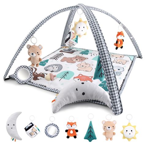 Versatile 7-in-1 Activity Center: Engages baby with sounds, shapes, and textures featuring Montessori-inspired woodland animal artwork. 33 1/2 x 33 1/2-inch tummy time activity mat Tummy Time Pillow, Baby Activity Gym, Tummy Time Activities, Tummy Time Mat, Baby Play Gym, Baby Activity Center, Baby Stage, Activity Gym, Activity Center