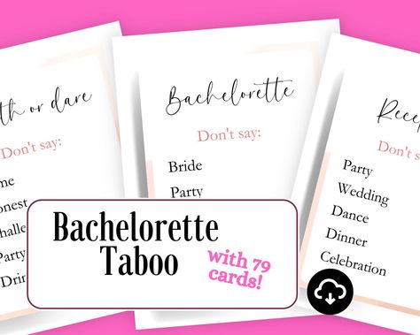 Bachelorette Party Game Printable Party Game Bachelorette - Etsy New Zealand Bachelorette Weekend Games, Games For Bachelorette Party, Taboo Game, Party Games Printable, Weekend Games, Bachelorette Party Game, Games For All Ages, Printable Board Games, Hen Party Games