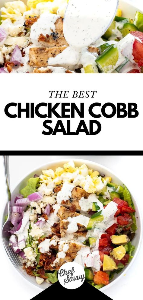 Healthy Chicken Cobb Salad, Cobb Salad Dressing Recipe, Chicken Cobb Salad Recipe, Cucumber Ranch Dressing, Simple Grilled Chicken, Cobb Salad Dressing, Chicken Cobb Salad, Chef Savvy, Cobb Salad Recipe