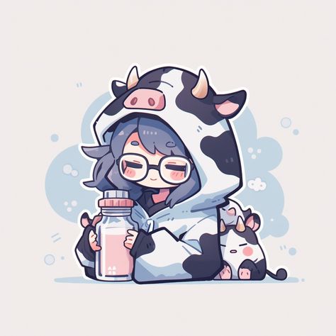 Cow Pfp Aesthetic, Cow Vtuber, Cow Cute Drawing, Cow Character Design, Cow Pfp, Cows Drawing, Chibi Cow, Cute Cow Art, Anime Cow