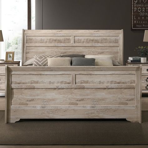 Rosalind Wheeler Ansonia Bed | Wayfair Wood Sleigh Bed, King Sleigh Bed, Queen Sleigh Bed, Bed Dresser, Modern Style Bedroom, Framed Mirrors, White Wash Finish, Sleigh Bed, Adult Bedroom