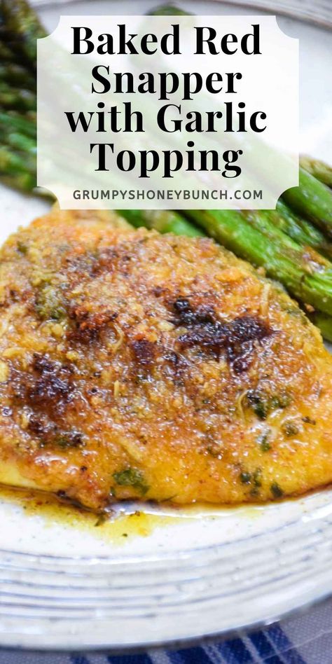 This Baked Red Snapper recipe is made with whole fillets seasoned with butter garlic sauce and breadcrumbs, adding delicious layer of flavoring to the fish. A healthy recipe that will wow guests! Get this fish recipe and more at Grumpy's Honeybunch website. Filet Snapper Recipes, Red Fish Fillet Recipe, Healthy Snapper Recipes, Snapper Filet Fish Recipes, Snapper Fillet Recipe Baked, Red Snapper Dinner Ideas, Vermillion Snapper Recipes, Red Snapper Filet Recipes Baked, Baked Red Snapper Filet