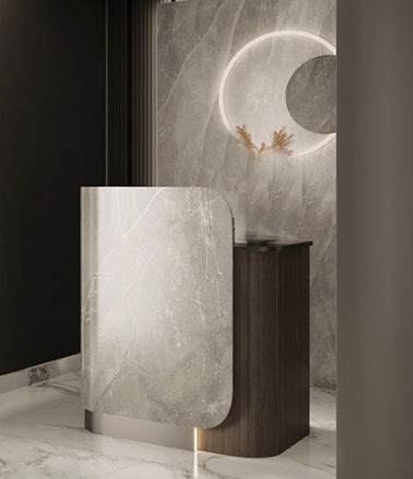 Tiny Reception Desk, Rock Reception Desk, Small Reception Counter, Receptionist Table, Small Reception Desk, Small Reception, Building Front Designs, Beauty Salon Interior Design, Display Retail