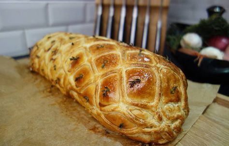 Beef Wellington with red wine jus Red Wine Jus, Carving Knife Set, Magnetic Knife Rack, Pot Cakes, Christmas Feast, Wine Stand, Robert Welch, Cake Serving Set, Cheese Knife Set