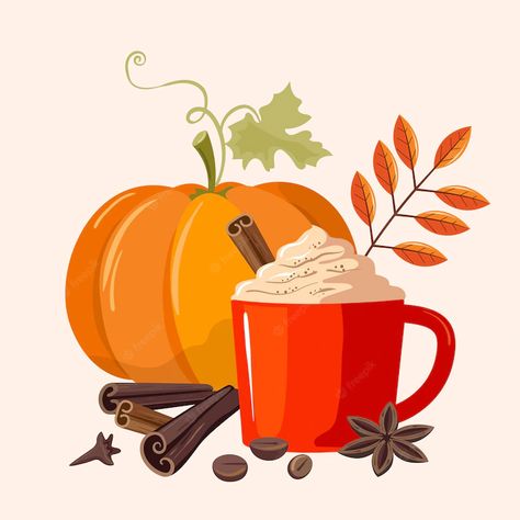 Fall Art Illustration, Pumpkin Spice Crafts, Pumpkin Spice Illustration, Pumpkin Spice Latte Drawing, Digital Art Process, October Bujo, Thanksgiving Illustration, Digital Art Software, Fall Stickers