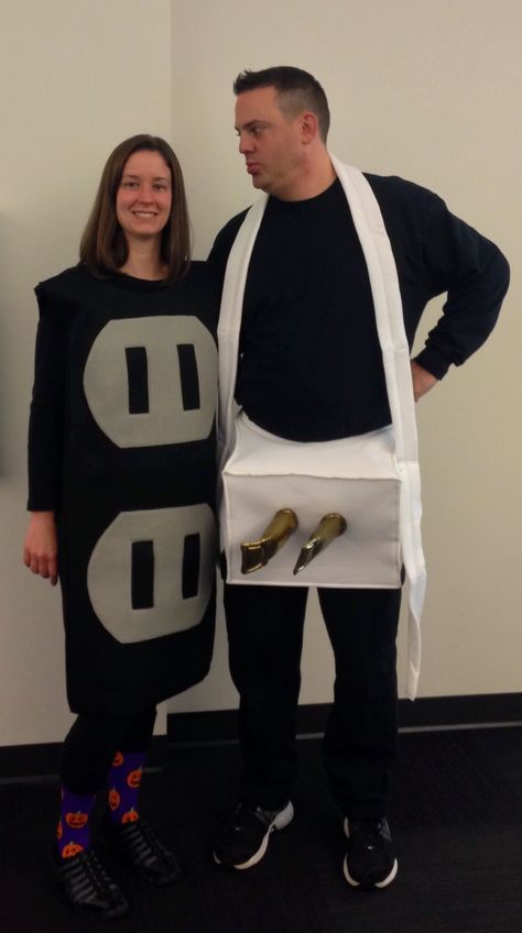 Ashels and I nailed it. Plug and Outlet. Funny Couples Halloween Costume Plug And Outlet Costume, Halloween For Couples Costumes, Halloween Costumes Easy Couples, Tampon Halloween Costume, Funniest Couple Costumes, Weird Couples Costumes, Couple Costumes For Halloween Funny, Funny Partner Costumes, Partner Halloween Costumes Couple