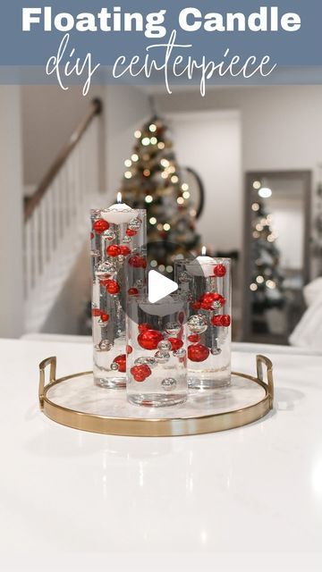 Catherine Grey on Instagram: "DIY floating candle centerpiece for the Holidays! ✨❤️🎄 I will link everything I used in my bio or you can type in the urls below:

-glass vases: https://amzn.to/3G79OnD
-water gels: https://amzn.to/3trIV6o
-red & silver pearls: https://amzn.to/3DVbHkA
-floating candles: https://amzn.to/3UySegu

🚨 small objects are obviously a choking hazard to kids & animals and water gels are for decorative purposes only - do NOT eat them or let kids eat them as they may be toxic to ingest 🚨 

#floatingcandles #diyhomedecor #diydecor #amazonhome #amazonhomefinds #amazonhomedecor #christmasdecor #christmasdecorating #holidaycenterpiece #christmascenterpiece #amazonmusthaves #amazondeals #kitchendecor #holidaydecoration #holidaydecor #seasonaldecor" How To Do Floating Candles, Holiday Floating Candle Centerpieces, Waterbeads Centerpiece Diy, Floating Pearls Centerpiece, Floating Candles Centerpieces, Water Beads Centerpiece, Floating Candle Centerpieces Diy, Floating Candle Decorations, Christmas Party Centerpieces