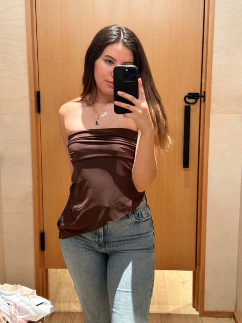 fall fashion | womens fashion | y2k inspo | current trends | fall trends | insta inspo | fall inspo | urban outfitters Brown Tube Top, Y2k Inspo, Tube Top Outfits, Brown Fall, Fashion Y2k, Fall Inspo, Current Trends, Simple Outfit, Insta Inspo